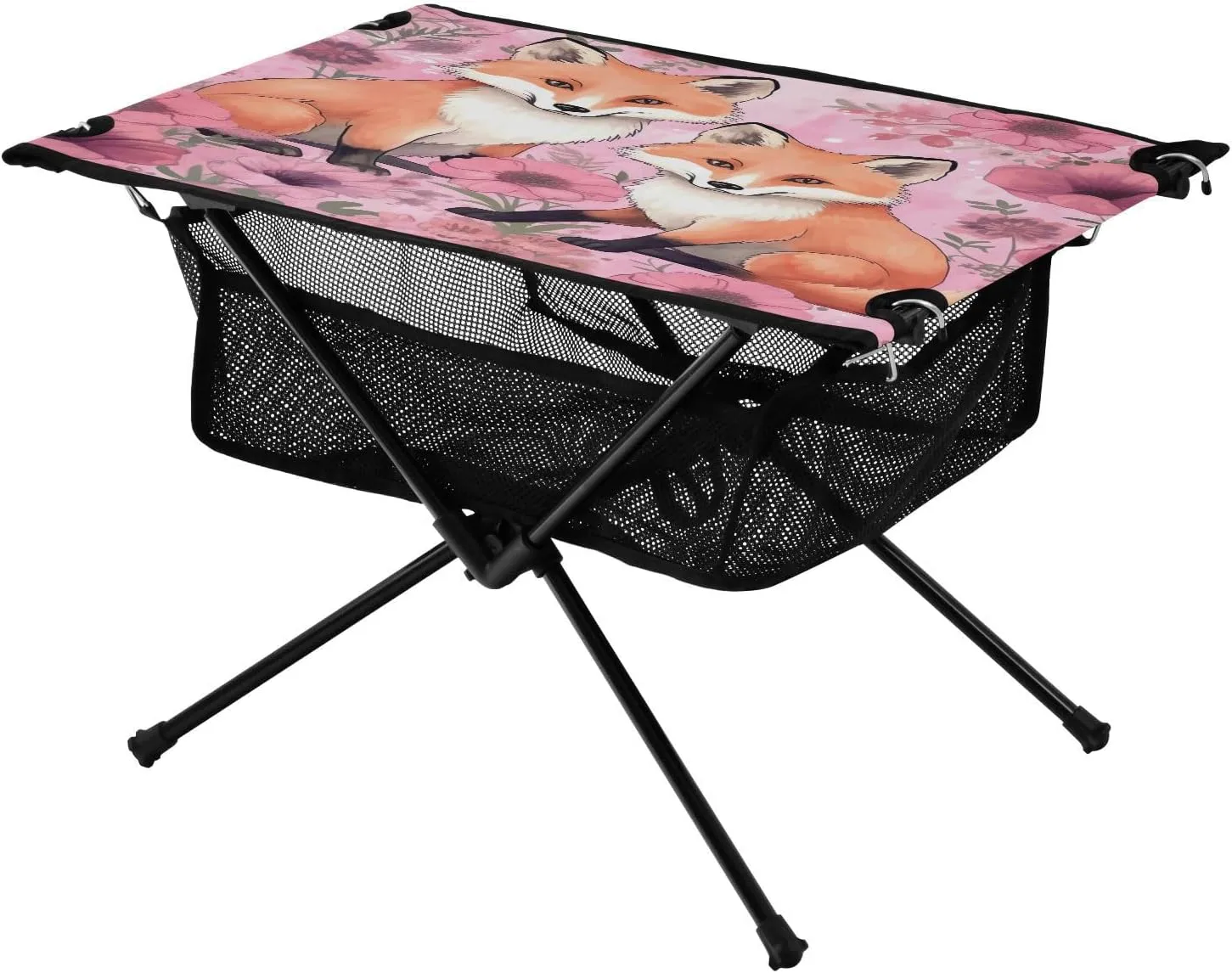 Portable Camping Table Foldable with Mesh Storage Lightweight Compact Camp Tent Side Table for Outside,Camping,Hiking,Tailgating,Fox