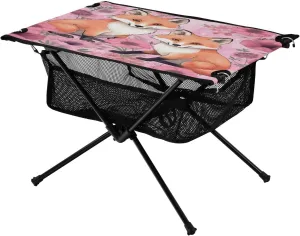 Portable Camping Table Foldable with Mesh Storage Lightweight Compact Camp Tent Side Table for Outside,Camping,Hiking,Tailgating,Fox