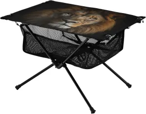 Portable Camping Table Foldable with Mesh Storage Lightweight Compact Camp Tent Side Table for Outside,Camping,Hiking,Tailgating,Lion