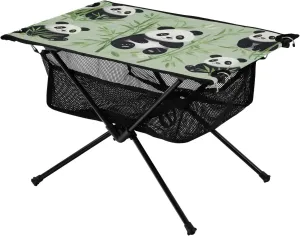 Portable Camping Table Foldable with Mesh Storage Lightweight Compact Camp Tent Side Table for Outside,Camping,Hiking,Tailgating,Panda