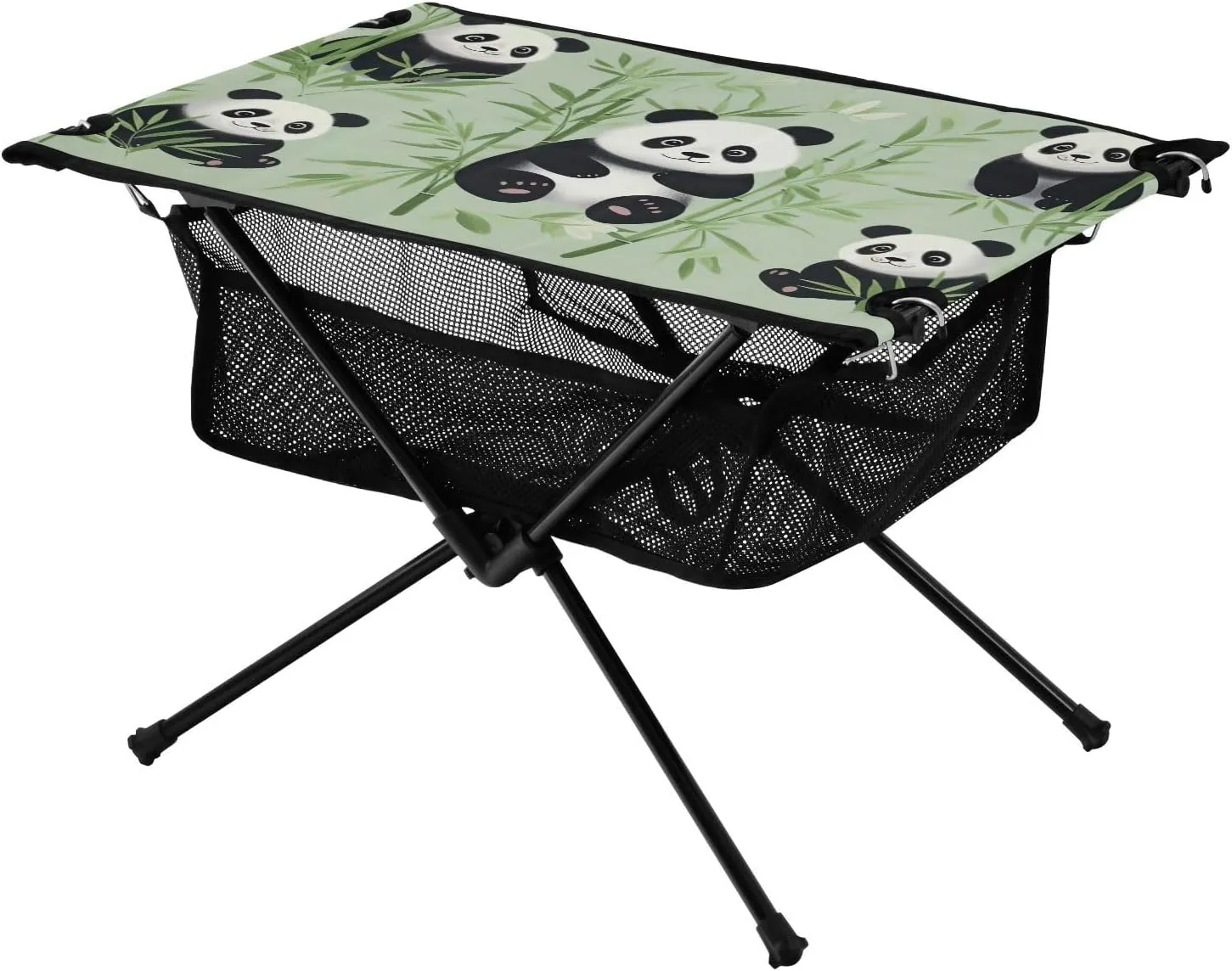 Portable Camping Table Foldable with Mesh Storage Lightweight Compact Camp Tent Side Table for Outside,Camping,Hiking,Tailgating,Panda