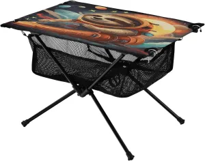 Portable Camping Table Foldable with Mesh Storage Lightweight Compact Camp Tent Side Table for Outside,Camping,Hiking,Tailgating,Sloth