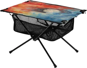 Portable Camping Table Foldable with Mesh Storage Lightweight Compact Camp Tent Side Table for Outside,Camping,Hiking,Tailgating,Space Galaxy Girl