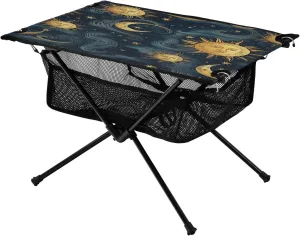 Portable Camping Table Foldable with Mesh Storage Lightweight Compact Camp Tent Side Table for Outside,Camping,Hiking,Tailgating,Sun and Moon