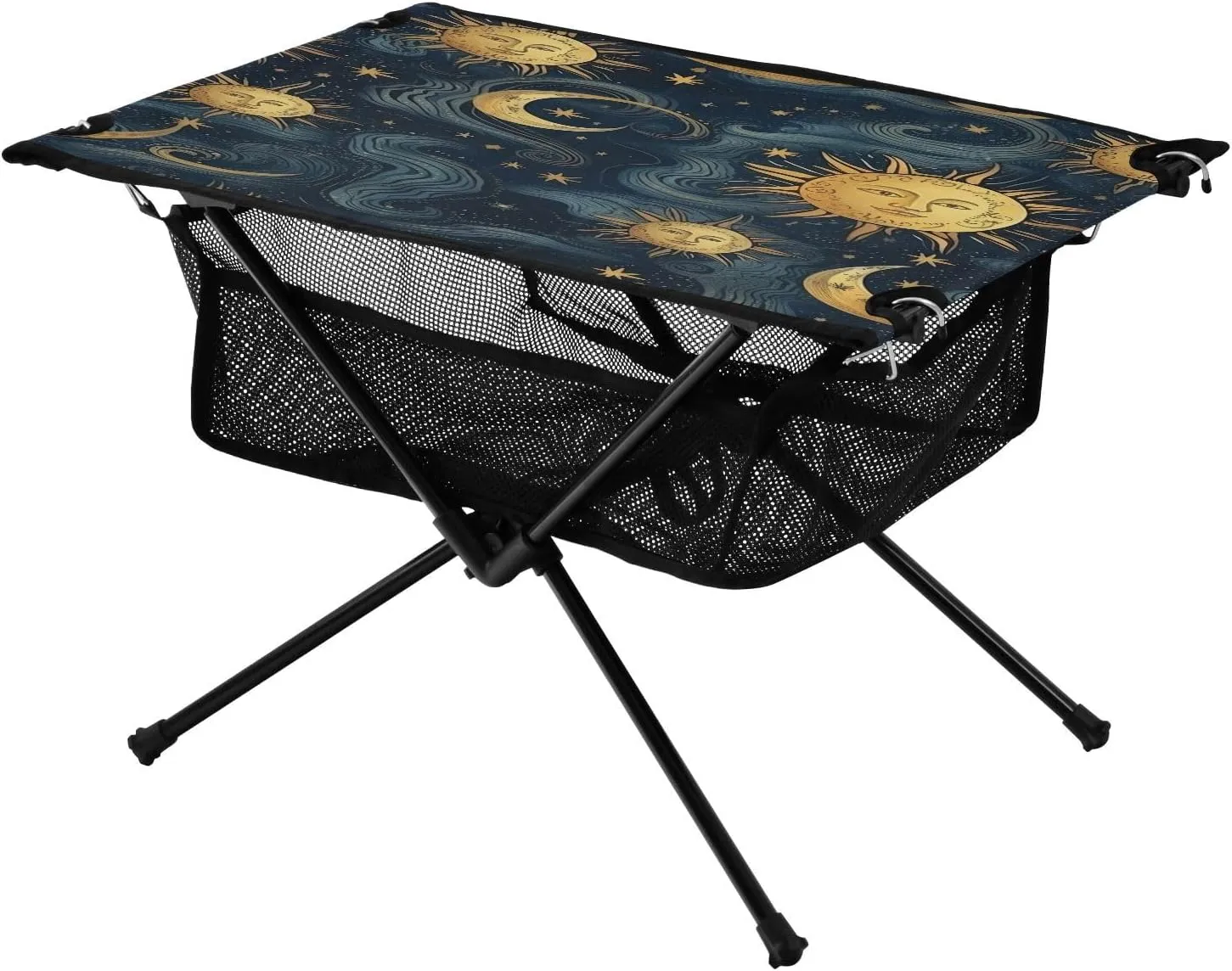 Portable Camping Table Foldable with Mesh Storage Lightweight Compact Camp Tent Side Table for Outside,Camping,Hiking,Tailgating,Sun and Moon