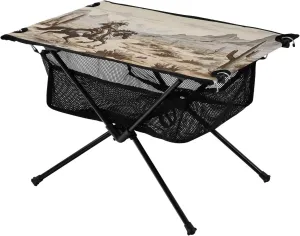 Portable Camping Table Foldable with Mesh Storage Lightweight Compact Camp Tent Side Table for Outside,Camping,Hiking,Tailgating,Western Desert Cowboy
