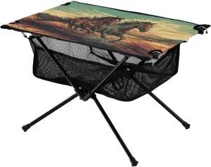 Portable Camping Table Horses Running Outdoor Foldable Camp Tables for Outside, Camping, Hiking, Tailgating