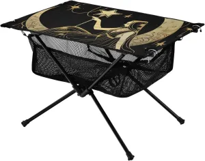 Portable Camping Table Sacral Girl on Moon Keeping Star Outdoor Foldable Camp Tables for Outside, Camping, Hiking, Tailgating