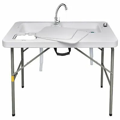 Portable Dual Sink Fish Fillet Table Folding Cleaning Cutting Faucet Camp Garden