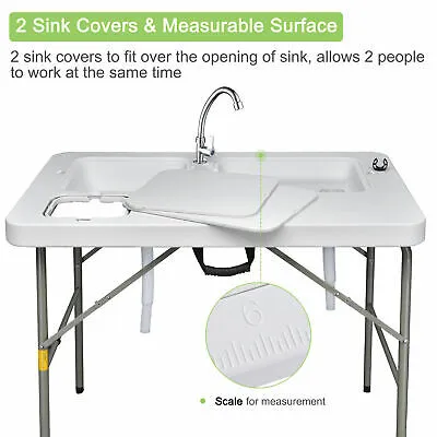 Portable Dual Sink Fish Fillet Table Folding Cleaning Cutting Faucet Camp Garden
