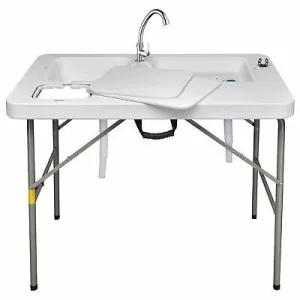 Portable Dual Sink Fish Fillet Table Folding Cleaning Cutting Faucet Camp Garden