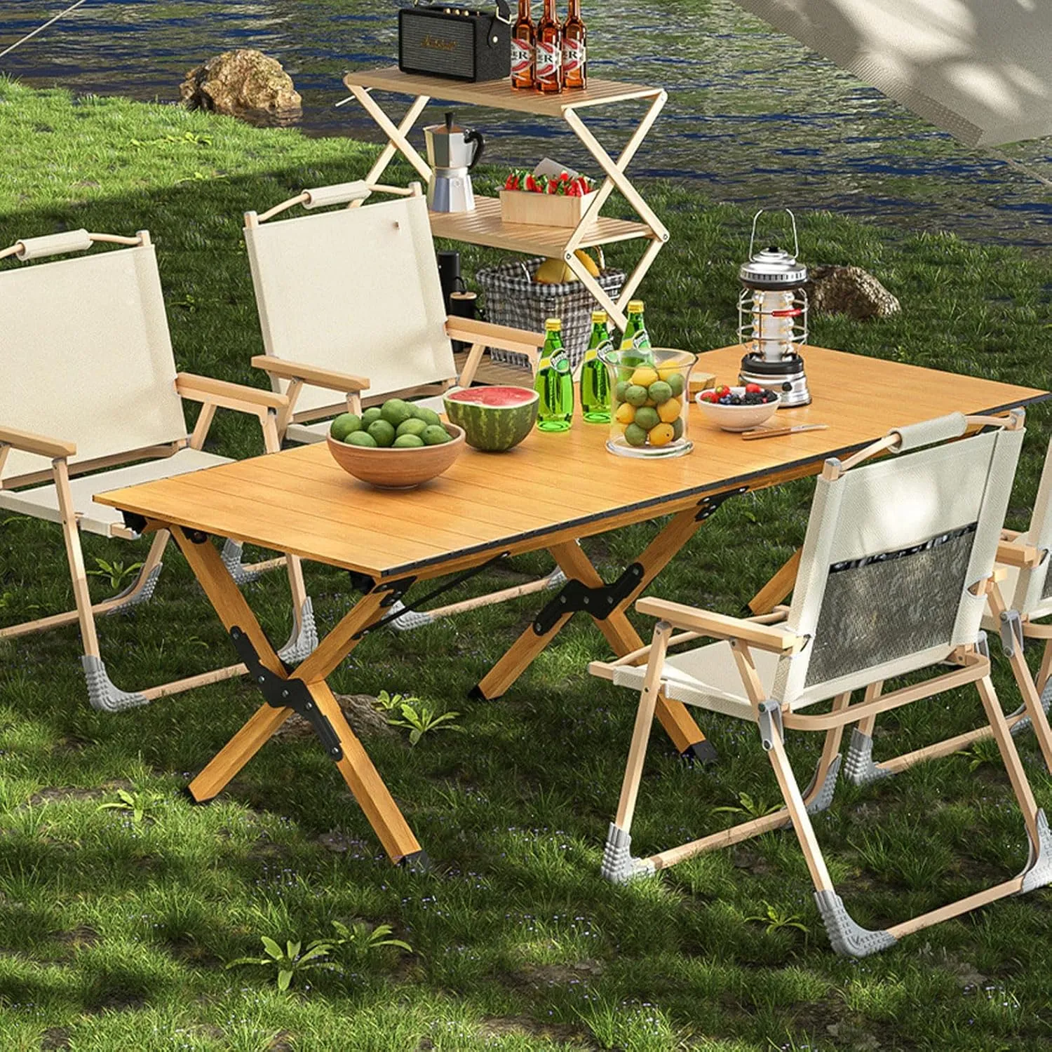 Portable Folding Aluminum Picnic Table Set Set of 3 Lightweight Camping Tables with Roll up Top Perfect for Indoor and Outdoor Use
