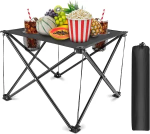 Portable Folding Camping Table with Cup Holders,Small Compact Beach Camp Table with Carrying Bags, Lightweight Travel Desk for Sand, Outdoor, Picnic, Camp, Hiking,Travel