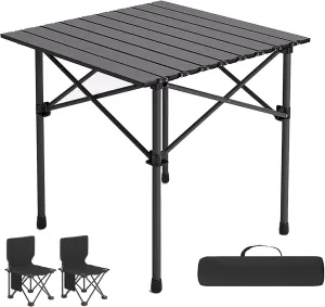 Portable Folding Camping Tables and Chair, Carbon Steel Beach Table with Carry Bag, Camping Essentials for Outdoor Picnic, Camp, Travel (Color : Beige 6 Chairs, Size : 20.8x20x19.6in)