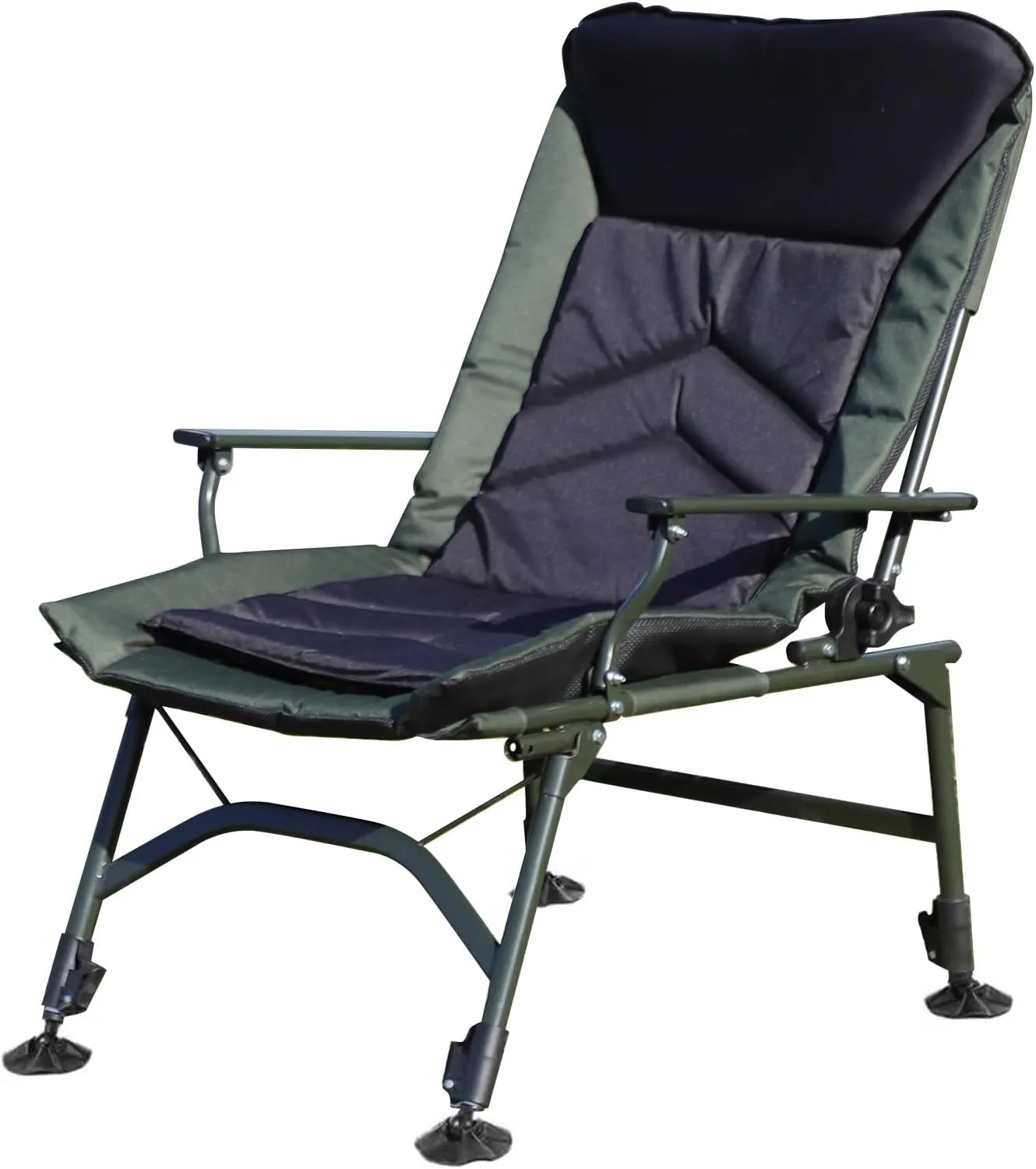 Portable Folding Chair Outdoor Camping Chair Armchair with Adjustable Backres Lounge Reclining Beach Chairs for Indoor and Outdoor Camp Beach Hiking Fishing Green Black