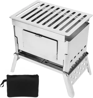 Portable Folding Steel Wood Burning Stove Heating BBQ Kits Outdoor Hiking Picnics