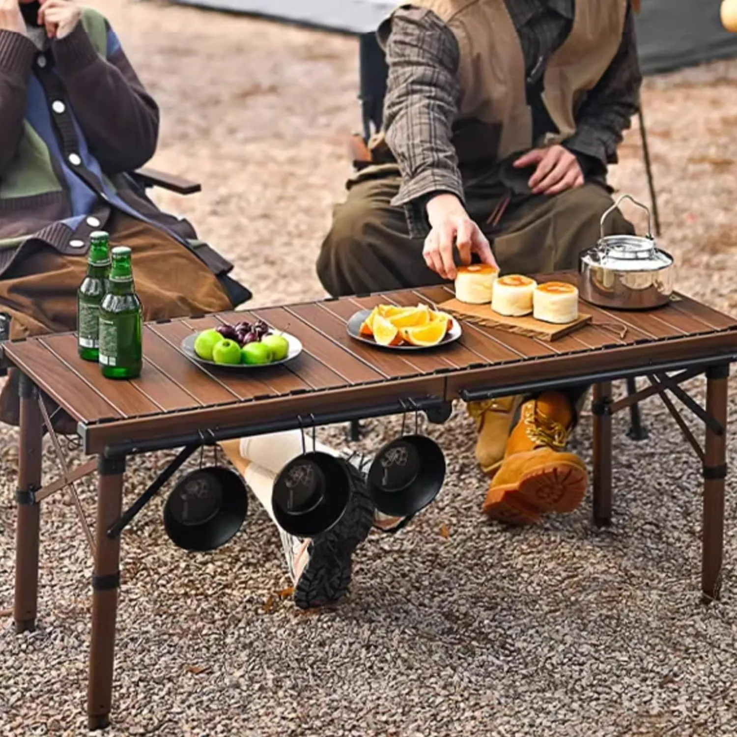 Portable Outdoor Camping Table Large Stable & Sturdy Foldable Camp Table with Aluminum Roll Up Tabletop with Storage Carrying Bag for Outdoor Picnic Beach BBQ RV Traveling(A)