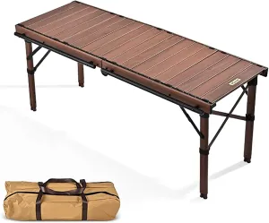 Portable Outdoor Camping Table Large Stable & Sturdy Foldable Camp Table with Aluminum Roll Up Tabletop with Storage Carrying Bag for Outdoor Picnic Beach BBQ RV Traveling(A)