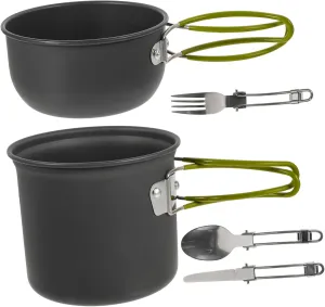 Portable Outdoor Cooking Utensils Set 2-Piece Aluminum Alloy Pot Easy-Clean Carry Design for Hiking Camping