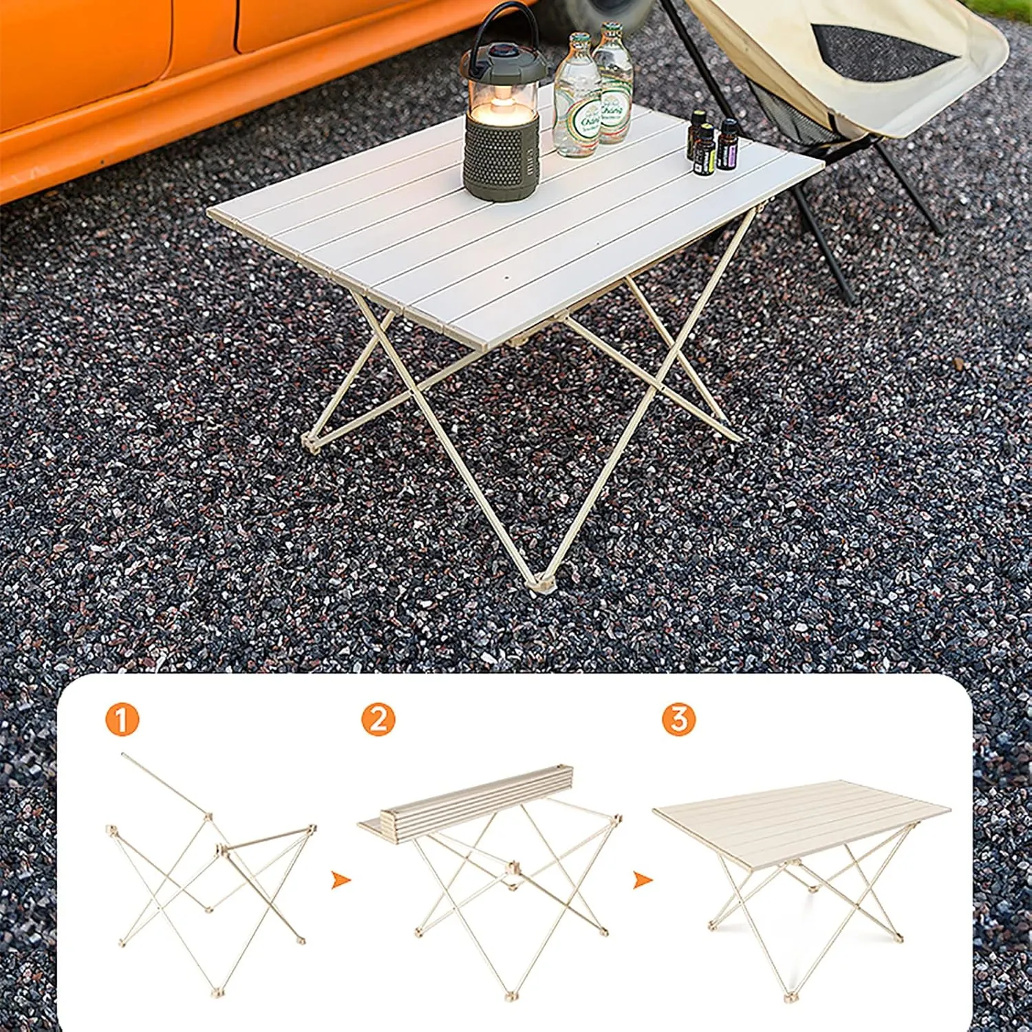 Portable Ultralight Aluminum Outdoor Folding Table,Compact Beach Picnic Camping Table with Carry Bag Roll-up Table for Outdoor Cooking,A,56x40x41cm