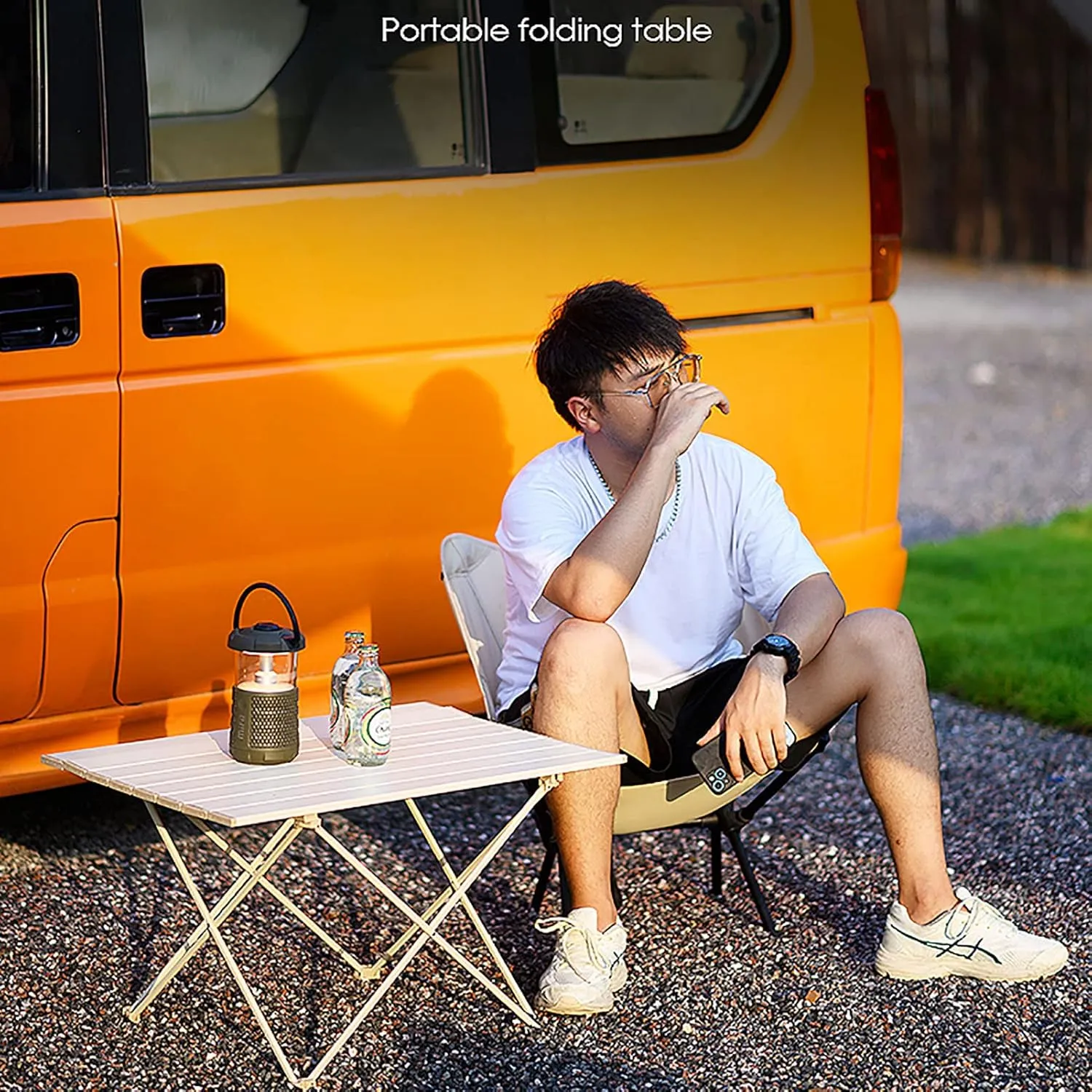 Portable Ultralight Aluminum Outdoor Folding Table,Compact Beach Picnic Camping Table with Carry Bag Roll-up Table for Outdoor Cooking,A,56x40x41cm