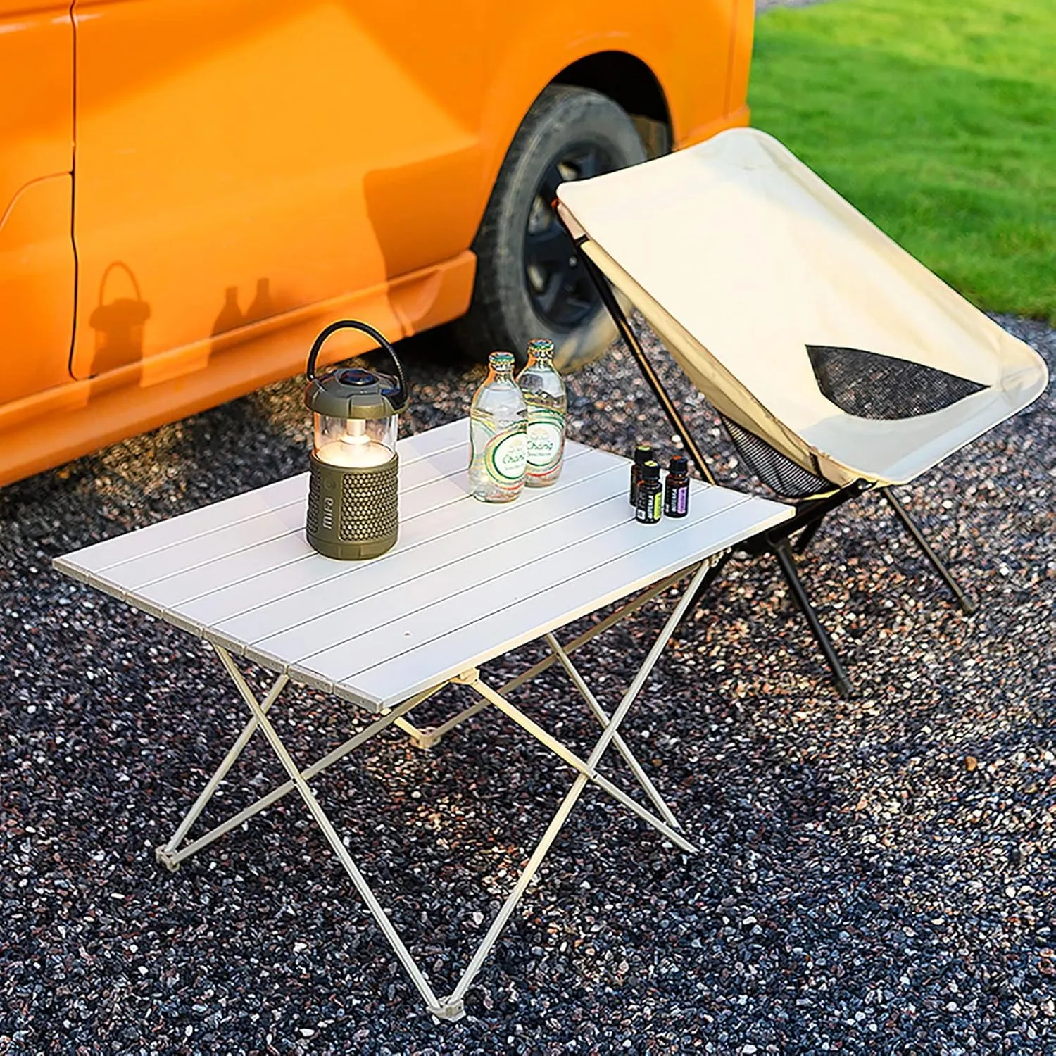 Portable Ultralight Aluminum Outdoor Folding Table,Compact Beach Picnic Camping Table with Carry Bag Roll-up Table for Outdoor Cooking,A,56x40x41cm
