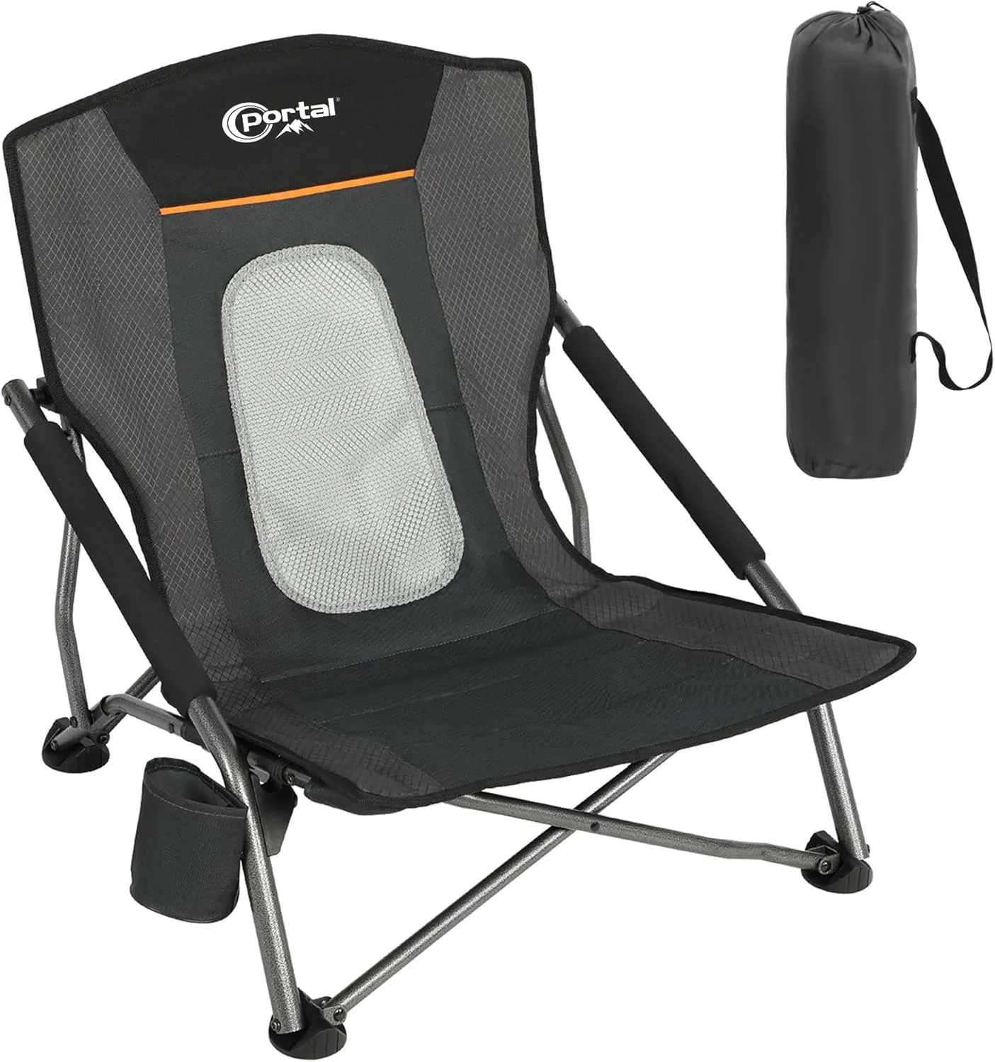 PORTAL Beach Chairs for Adults Camping Low Lightweight Portable Chair with Cup Holder Mesh Back Carry Bag for Outdoor Sand Lawn Travel Picnic Festival Concert, 350LBS