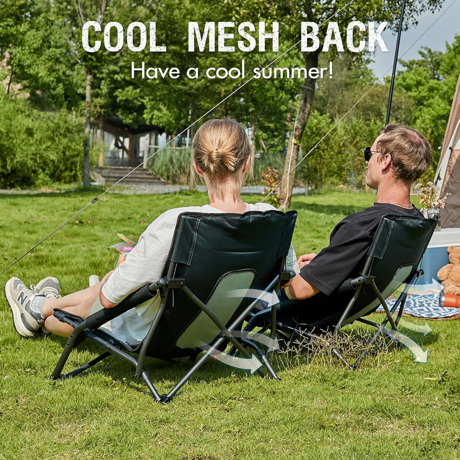 PORTAL Beach Chairs for Adults Camping Low Lightweight Portable Chair with Cup Holder Mesh Back Carry Bag for Outdoor Sand Lawn Travel Picnic Festival Concert, 350LBS