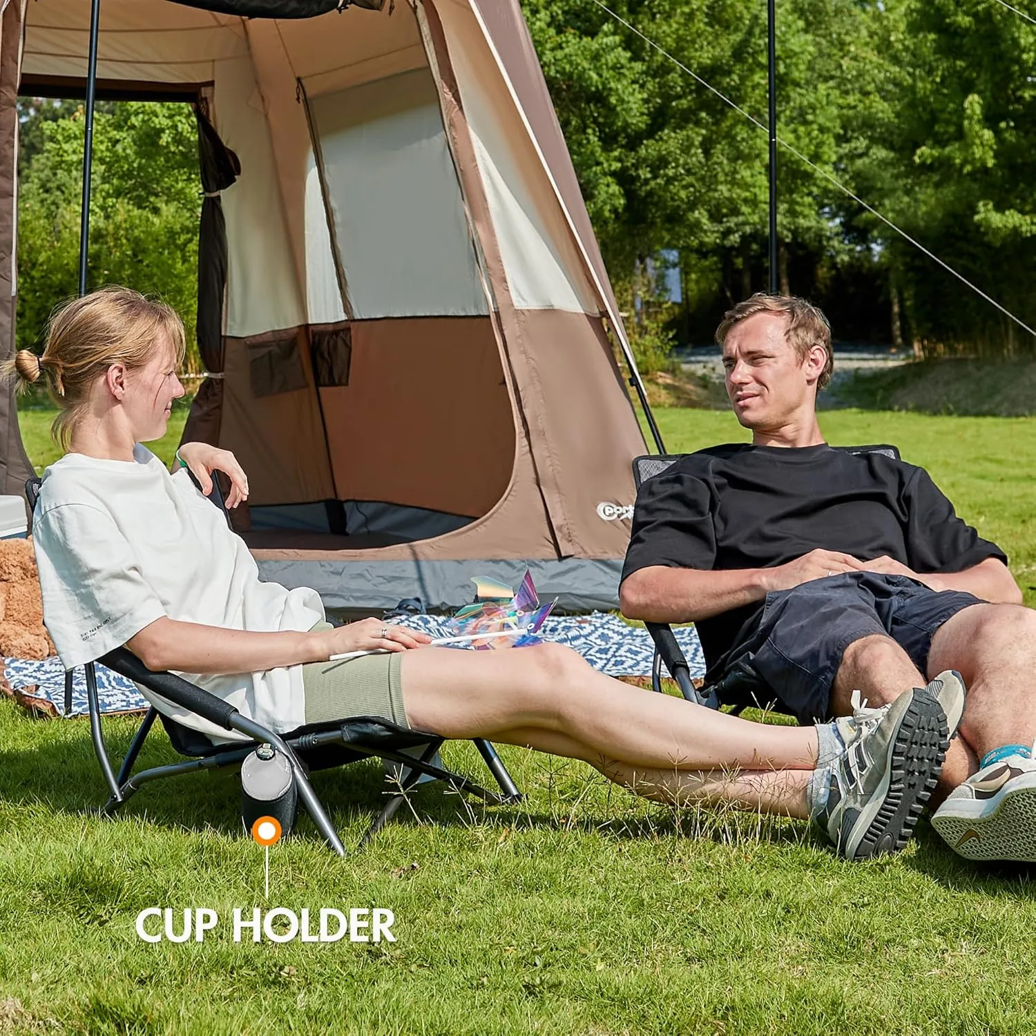 PORTAL Beach Chairs for Adults Camping Low Lightweight Portable Chair with Cup Holder Mesh Back Carry Bag for Outdoor Sand Lawn Travel Picnic Festival Concert, 350LBS