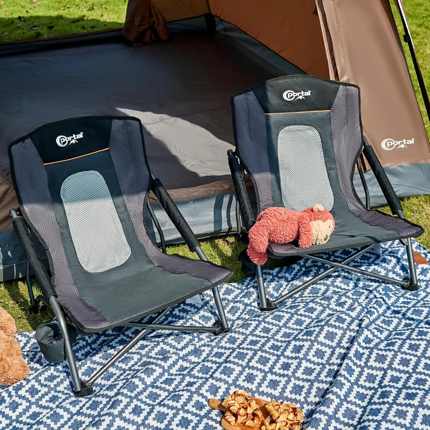 PORTAL Beach Chairs for Adults Camping Low Lightweight Portable Chair with Cup Holder Mesh Back Carry Bag for Outdoor Sand Lawn Travel Picnic Festival Concert, 350LBS
