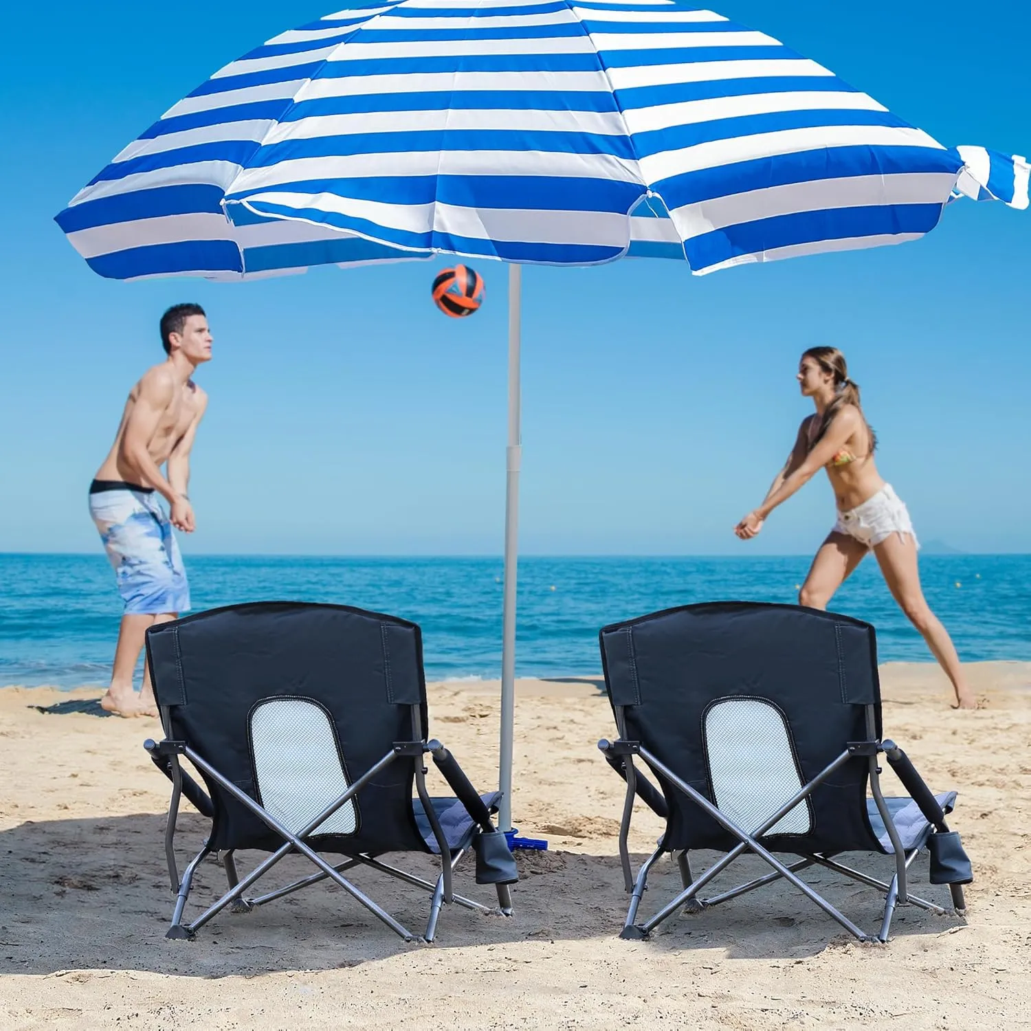 PORTAL Beach Chairs for Adults Camping Low Lightweight Portable Chair with Cup Holder Mesh Back Carry Bag for Outdoor Sand Lawn Travel Picnic Festival Concert, 350LBS