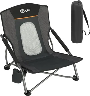 PORTAL Beach Chairs for Adults Camping Low Lightweight Portable Chair with Cup Holder Mesh Back Carry Bag for Outdoor Sand Lawn Travel Picnic Festival Concert, 350LBS