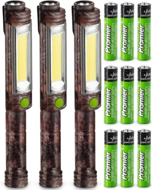 Powerful Inspection 400-Lumen Mechanic Inspection Flashlight: Extremely Bright COB LED Work Light with a Strong Magnet Built into The Base - Batteries Included - 3 Pack Camo by Promier
