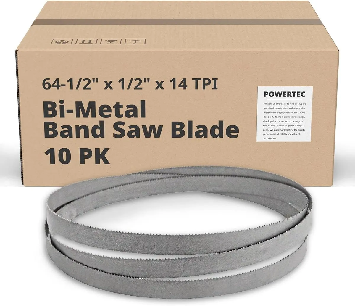 POWERTEC 64-1/2 Inch Bi-Metal Bandsaw Blades, 1/2" x 14 TPI Non-Ferrous Metal Cutting Band Saw Blades for Wen 3970 & BA4664, Delta 20-330, Grizzly, Jet and Shop Fox Band Saw, 10pk (13330-P10)
