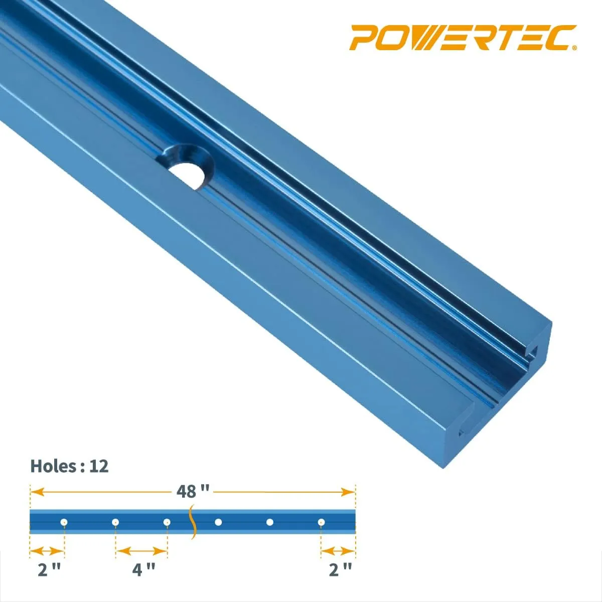 POWERTEC 71373 48 Inch Double-Cut Profile Universal T-Track with Predrilled Mounting Holes, T Track for Woodworking Jigs and Fixtures, Drill Press Table, Router Table, Workbench, 4 Count, Pack of 1