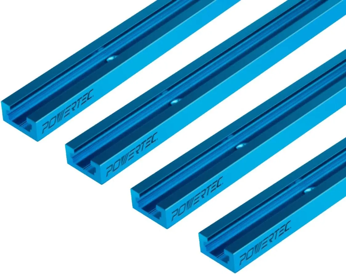 POWERTEC 71373 48 Inch Double-Cut Profile Universal T-Track with Predrilled Mounting Holes, T Track for Woodworking Jigs and Fixtures, Drill Press Table, Router Table, Workbench, 4 Count, Pack of 1