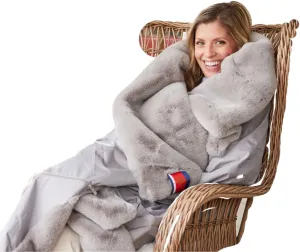 Pretty Rugged Faux Fur Luxe Customizable Original Blanket, Waterproof and Reversible, Machine Washable Fuzzy Throw, Collegiate Grey
