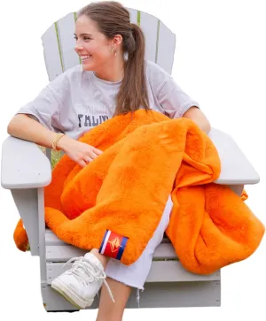 Pretty Rugged Faux Mink Luxe Customizable Long Lap Blanket, Waterproof and Reversible, Machine Washable Fuzzy Throw, Orange