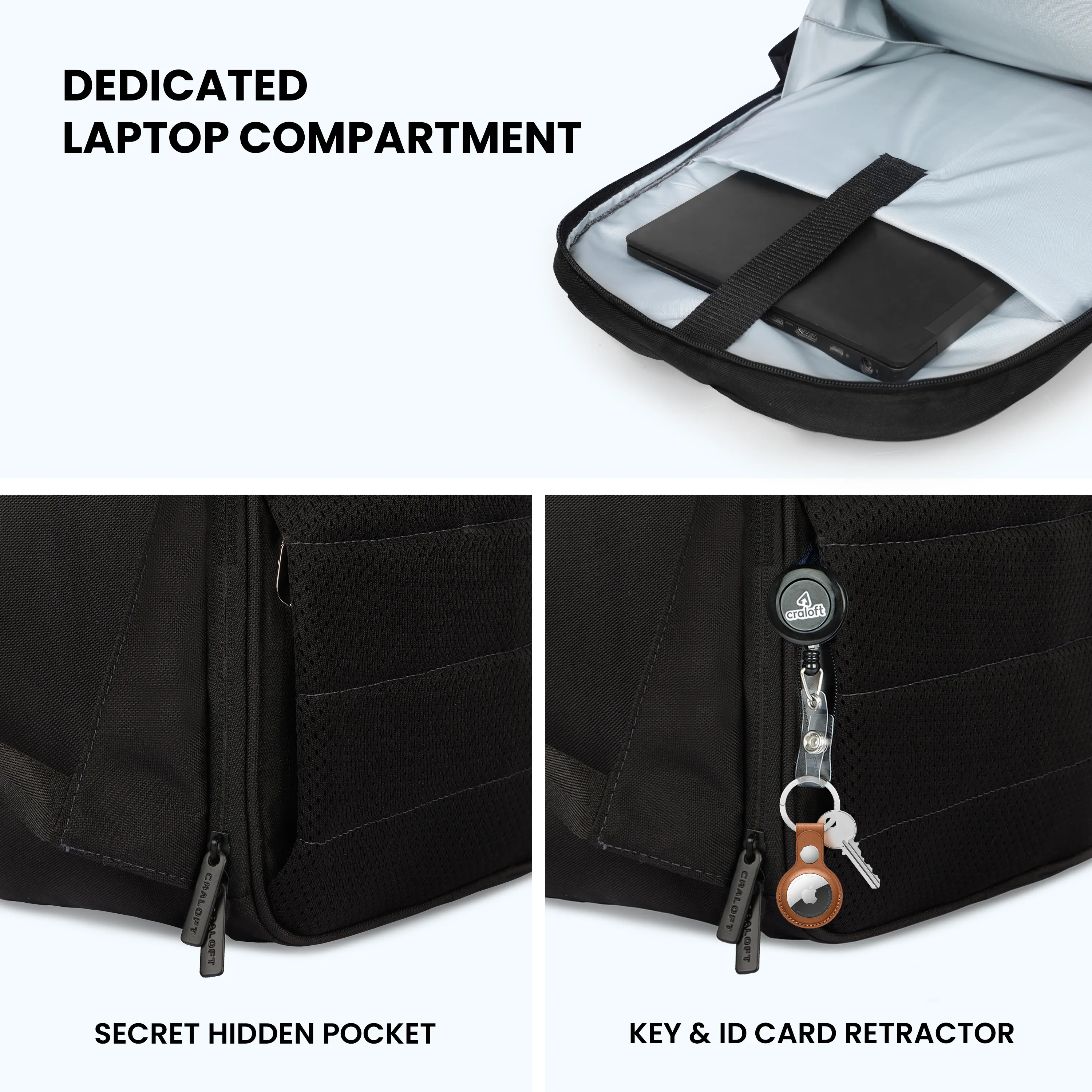 ProCarry 21L Office Laptop Backpack Bag with Raincover and USB Charging Port (CB2, Black)