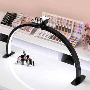 Professional Large Half Moon LED Light for Nail Desk with Phone Holder for Nail Lamp, Foldable Arch Light for Nail Techs Perfect for Manicure Handicraft Lighting (Black, Large)