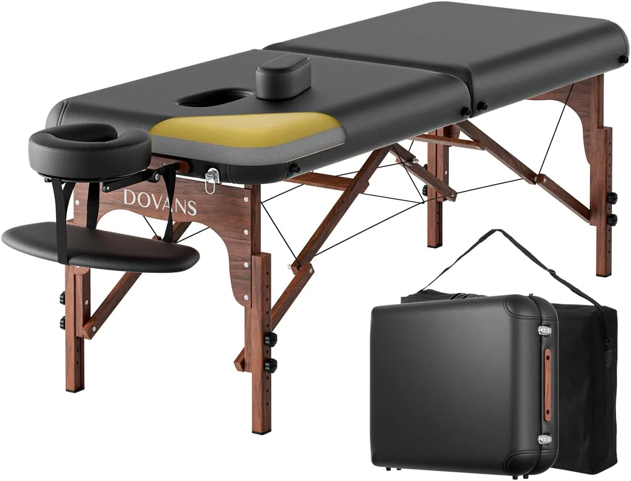 Professional Massage Table Portable 2 Fold Premium Memory Foam Reinforced Wooden Leg Hold Up to 1100LBS 9 Heights Adjustable with Carrying Bag
