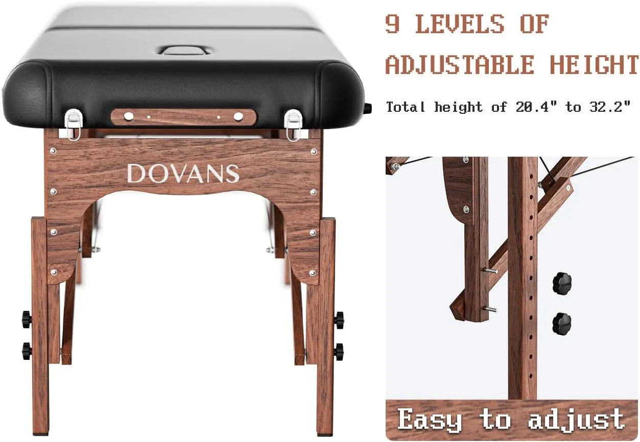 Professional Massage Table Portable 2 Fold Premium Memory Foam Reinforced Wooden Leg Hold Up to 1100LBS 9 Heights Adjustable with Carrying Bag