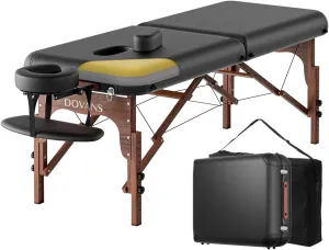 Professional Massage Table Portable 2 Fold Premium Memory Foam Reinforced Wooden Leg Hold Up to 1100LBS 9 Heights Adjustable with Carrying Bag