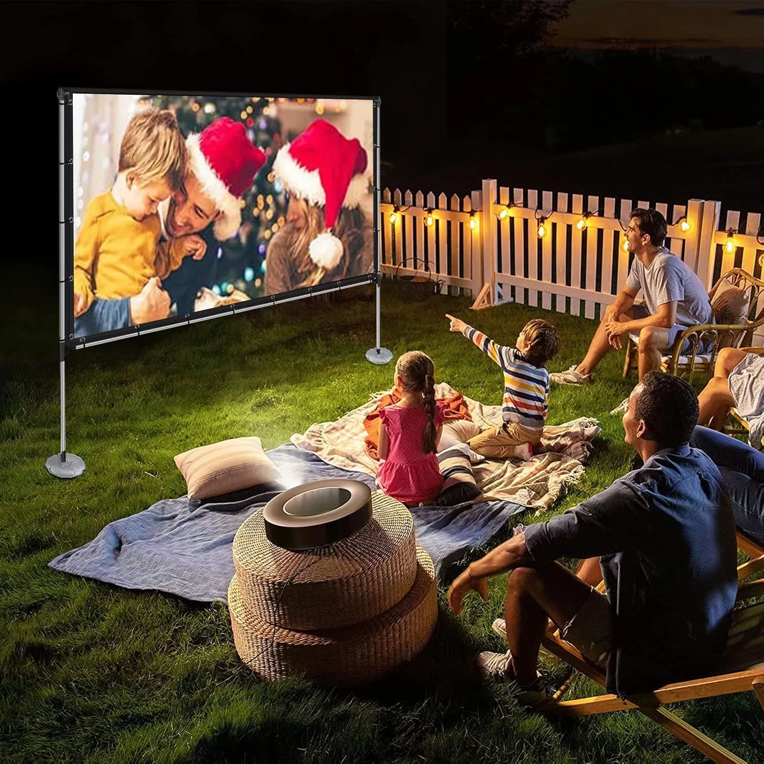 Projector Screen with Stand Foldable Portable Movie Screen 120 Inch（16：9）, HD 4K Double Sided Projection Movies Screen with Carry Bag for Indoor Outdoor Home Theater Backyard Cinema Travel
