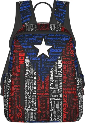 Puerto Rico Towns Flag Travel Backpacks Casual Laptop Backpack Sport Rucksack Large Capacity Daypack Multi-Pockets Adjustable Strap Bag for Working Hiking