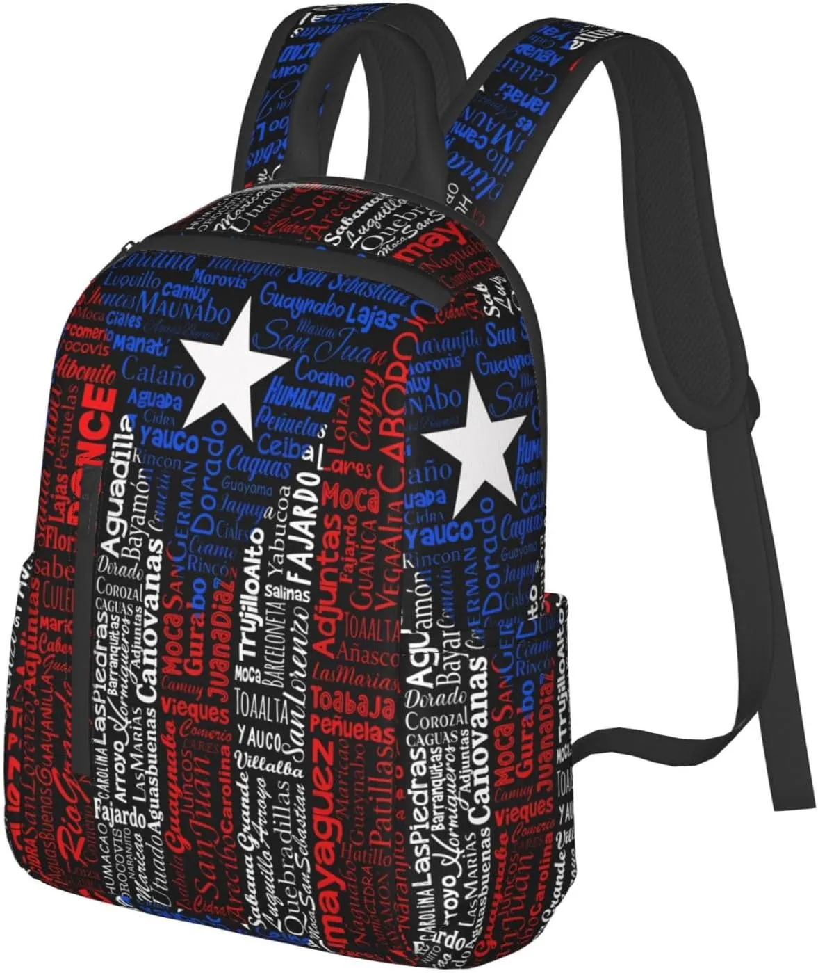 Puerto Rico Towns Flag Travel Backpacks Casual Laptop Backpack Sport Rucksack Large Capacity Daypack Multi-Pockets Adjustable Strap Bag for Working Hiking