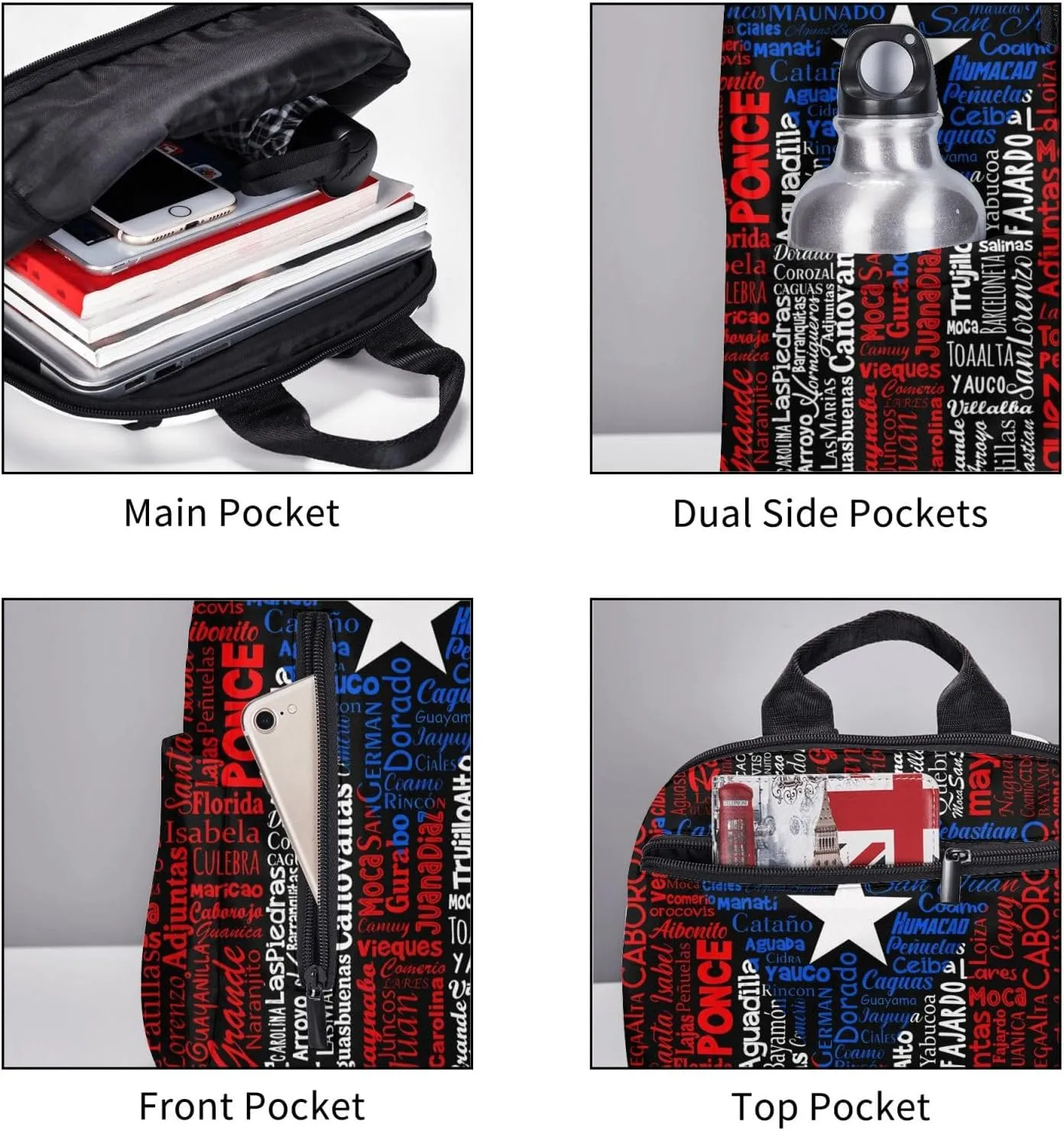 Puerto Rico Towns Flag Travel Backpacks Casual Laptop Backpack Sport Rucksack Large Capacity Daypack Multi-Pockets Adjustable Strap Bag for Working Hiking
