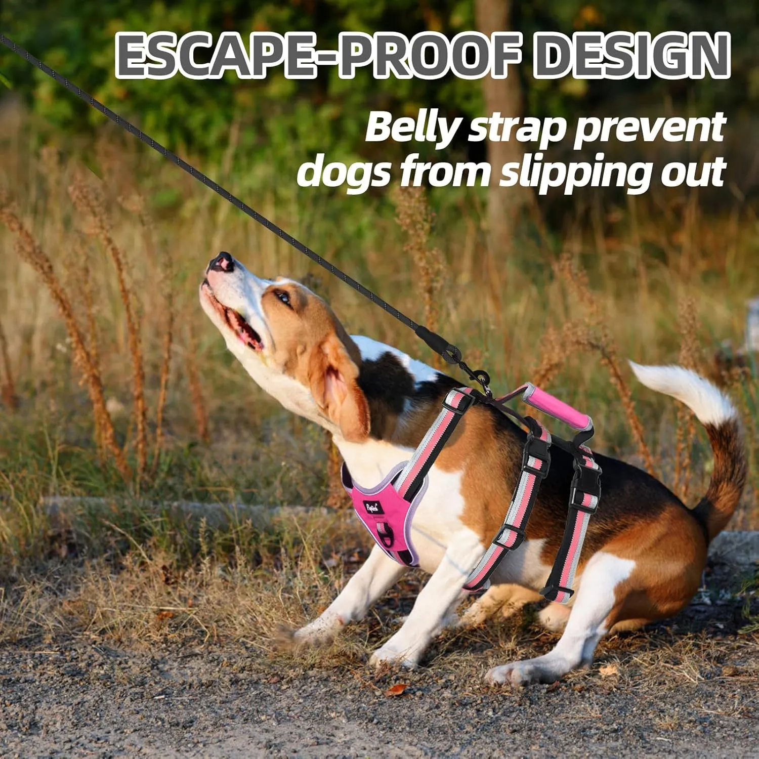 PUPTECK Escape Proof Dog Harness with Padded Handle, No Pull Pet Vest Harness Durable Reflective for Medium Large Dogs Walking Training and Running, Pink, M
