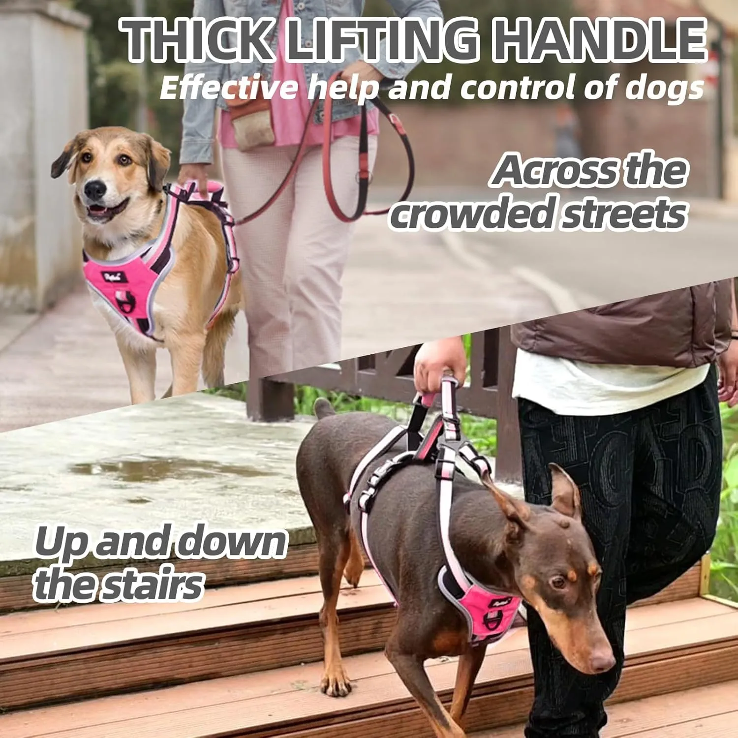 PUPTECK Escape Proof Dog Harness with Padded Handle, No Pull Pet Vest Harness Durable Reflective for Medium Large Dogs Walking Training and Running, Pink, M