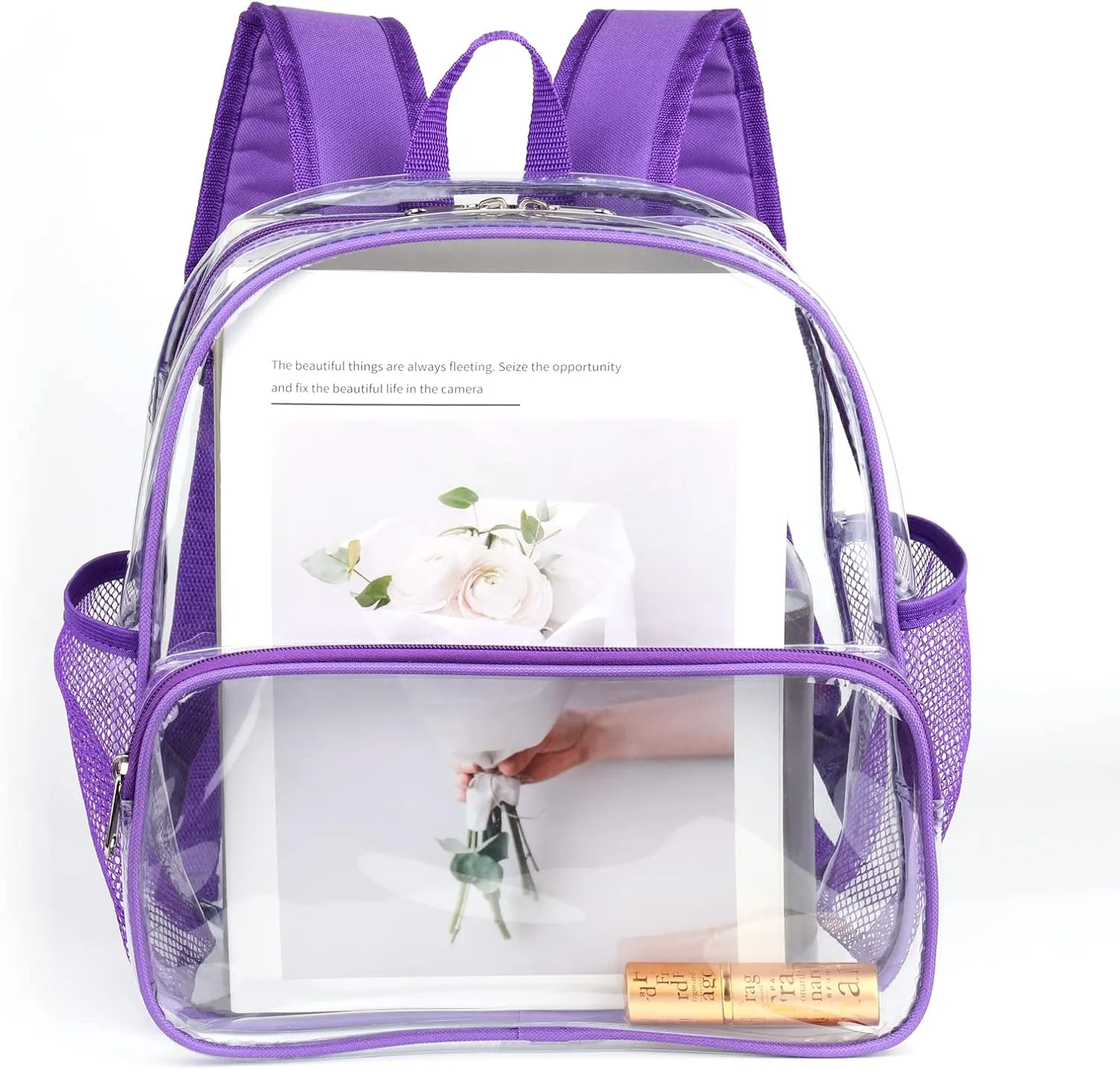 Purple Clear Stadium Backpack 12x6x12 for Women Girls,Mini Clear Bag Stadium Approved for Sporting Events Games Festival Music Concerts